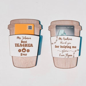 Titular de la tarjeta de regalo para profesores, regalo de fin de año, titular de la tarjeta de regalo personalizado, diseño de taza de café, titular de la tarjeta de regalo en forma de café
