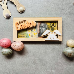 Wooden Easter Money gift Holder, Acrylic Egg or Bunny Design, Unique Holiday Gift, Easter gift 2025, none chocolate gift for Easter