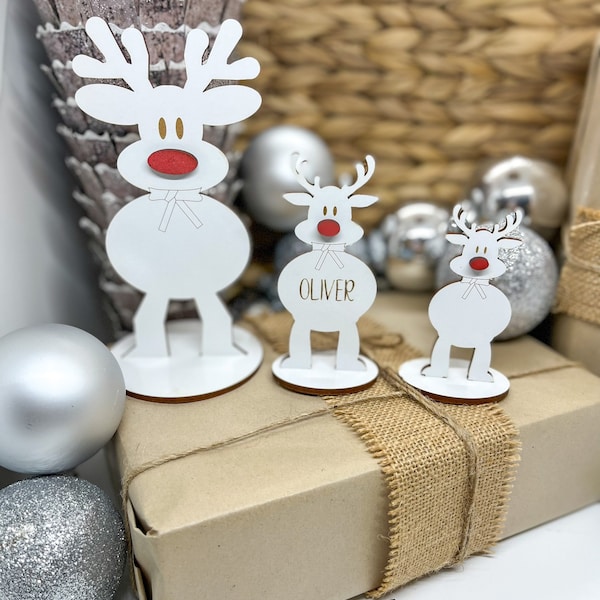 Gnome place card settings, Reindeer place card settings, wooden initial freestanding family place names, Christmas table setting, gonk