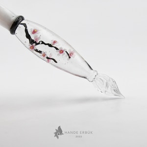 Glass Dip in Pen - Sakura Themed Murrini Handmade Glass Art Calligraphy Pen