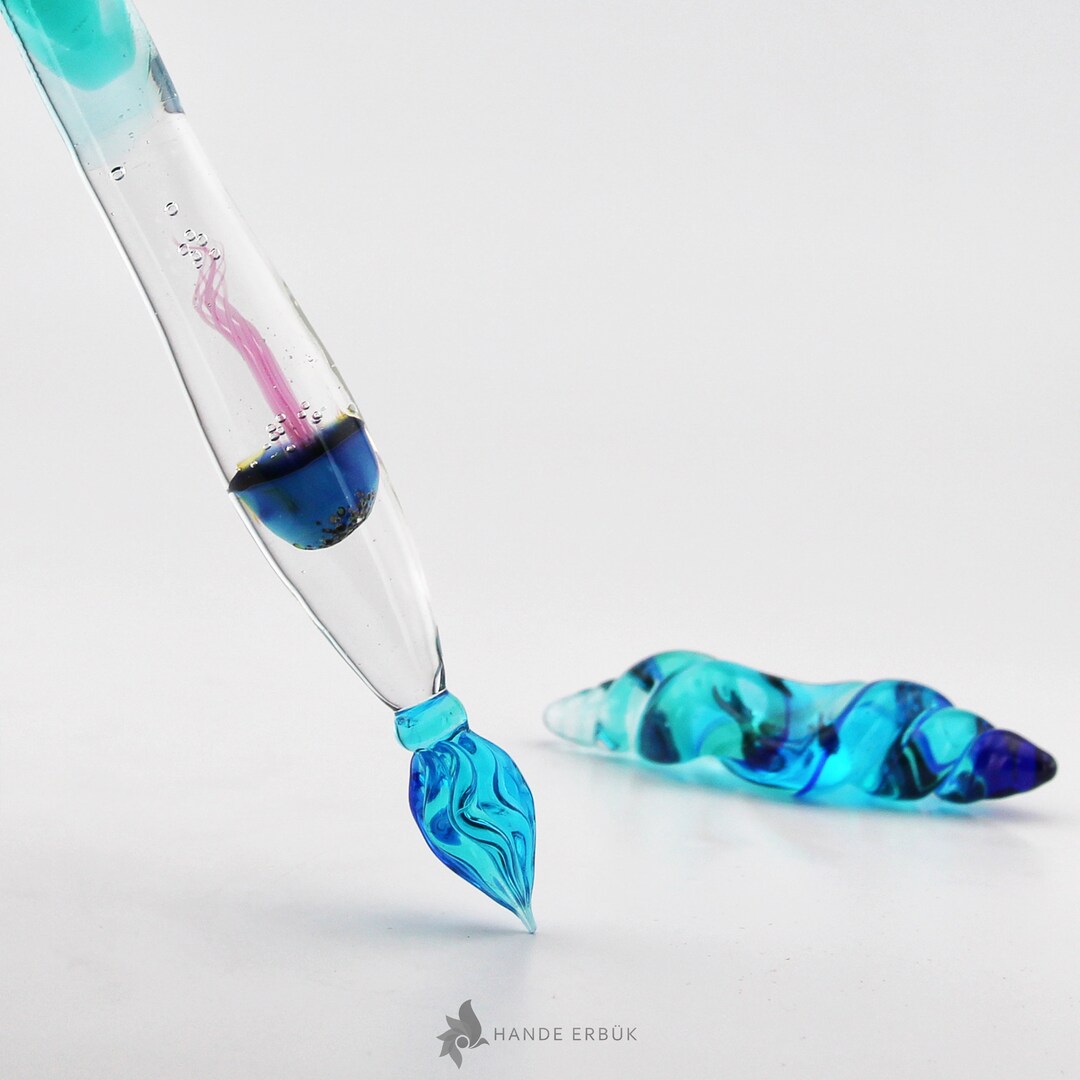 Fresh Look at Glass Dip In Pen Jellyfish Ocean Themed Handmade Glass Art