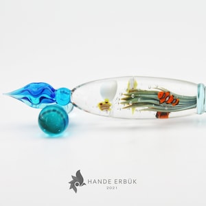 Glass Dip in Pen - Ocean Themed Murrini Handmade Glass Art Calligraphy Glass Pen