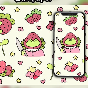 Strawberry Frog wallpaper set - Phone - Tablet - Desktop - Froggy pattern - Home screen