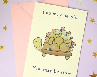 Carte d’anniversaire de tortue de la fête des pères - Vieille tortue des bois - Champignons - Drôle - Bonne carte de vœux de la fête de papa