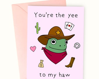 Cowboy Valentines Card  - Frog Lover Celebration Greeting Card - Anniversary Card