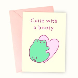 Frog Friendship Love Card  - Cutie with a booty - Cute Froggy holding heart - Pink - Toad Lover Celebration Greeting Card