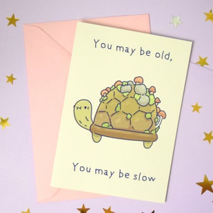 Biglietto di compleanno tartaruga del giorno del papà - Vecchia tartaruga bosco - Funghi - Divertente - Biglietto d'auguri per il giorno di papà felice