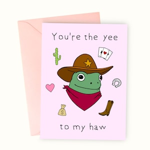 Cowboy Valentines Card  - Frog Lover Celebration Greeting Card - Anniversary Card