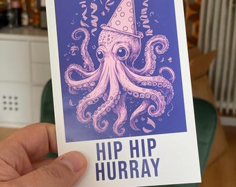 Carte d'anniversaire de poulpe, carte d'invitation, carte postale standard