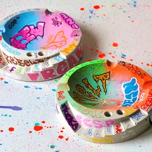 Graffiti Concrete Ashtray – Street Art Design Urban Ash Tray Street Art Design Skater Gift Urban Style Handmade Graffiti Skatepark