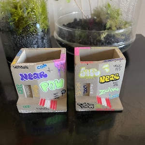 Graffiti Mini Plant Pot - Handmade Concrete Pot for Small Plants Urban Art Street Art Graffiti Plant Pot