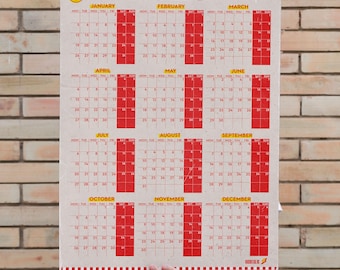 XXL 2026 Year Planner – Kraft Paper Style Wall Calendar in Red & Yellow | Checkerboard Design | DIN A0 / A1 / A2 / A3