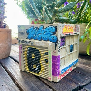 Warehouse-Pot Industrial Style Plant Pot Big with Graffiti Concrete Warehouse Urban Decoration Pen Holder Street Art Graffiti Planter Plant Pot