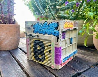 Warehouse-Pot L – Painted Concrete Planter | 1 of 1 Graffiti & Street Art | Hand-Poured Urban Decor