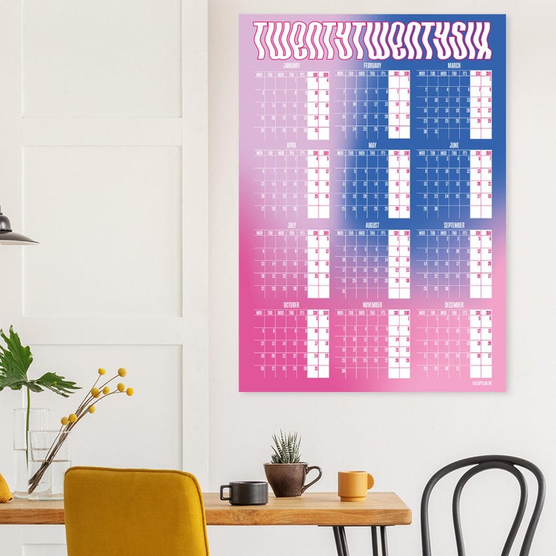 Jahresplaner 2026 – Gradient Poster Pink & Blau | Wandkalender DIN A0