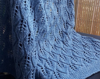 Wolldecke, Strickdecke, Babydecke in jeansblau