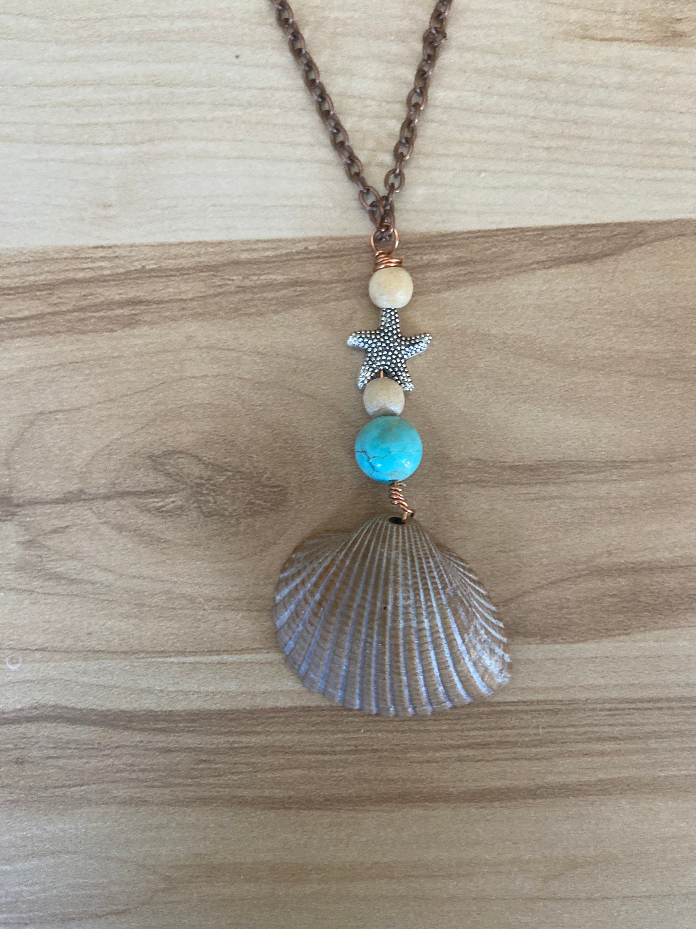 Pretty handpicked clam seashell necklace with beaded bail. Etsy