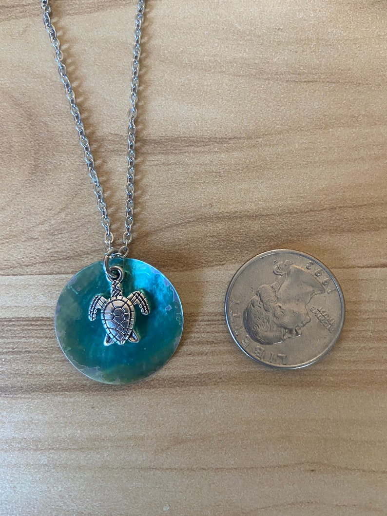Coin shell and turtle charm necklace