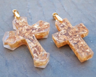 Resin and authentic gold leaf Christian cross pendant