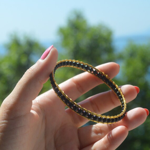 Solid black onyx bangle best sale bracelet