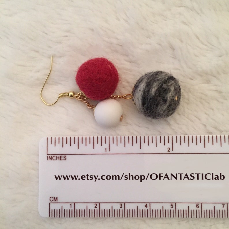 O\u2019FANTASTIClab marble look felt ball fashion howlite earrings statement earrings holiday gift Felt ball earrings dangle earrings