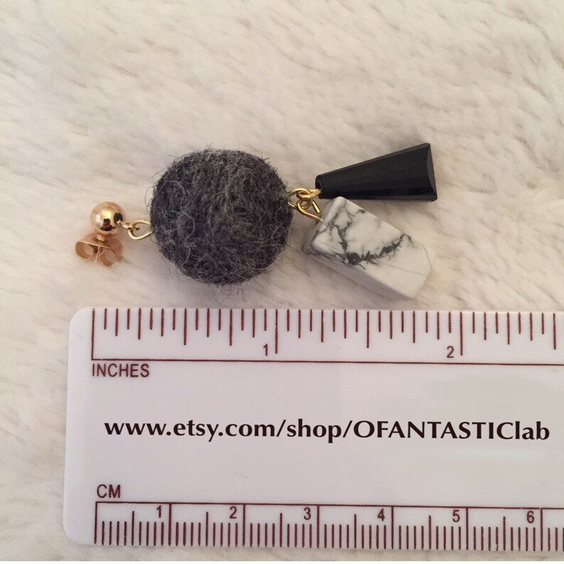 O\u2019FANTASTIClab marble look felt ball fashion howlite earrings statement earrings holiday gift Felt ball earrings dangle earrings