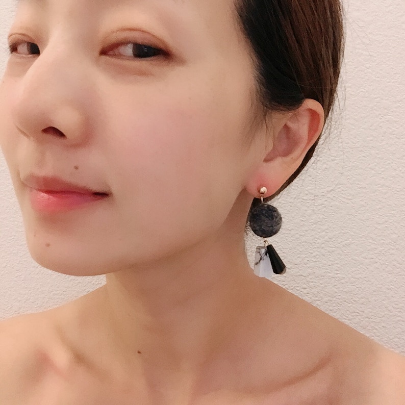 O\u2019FANTASTIClab marble look felt ball fashion howlite earrings statement earrings holiday gift Felt ball earrings dangle earrings