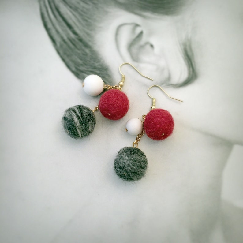 O\u2019FANTASTIClab marble look felt ball fashion howlite earrings statement earrings holiday gift Felt ball earrings dangle earrings
