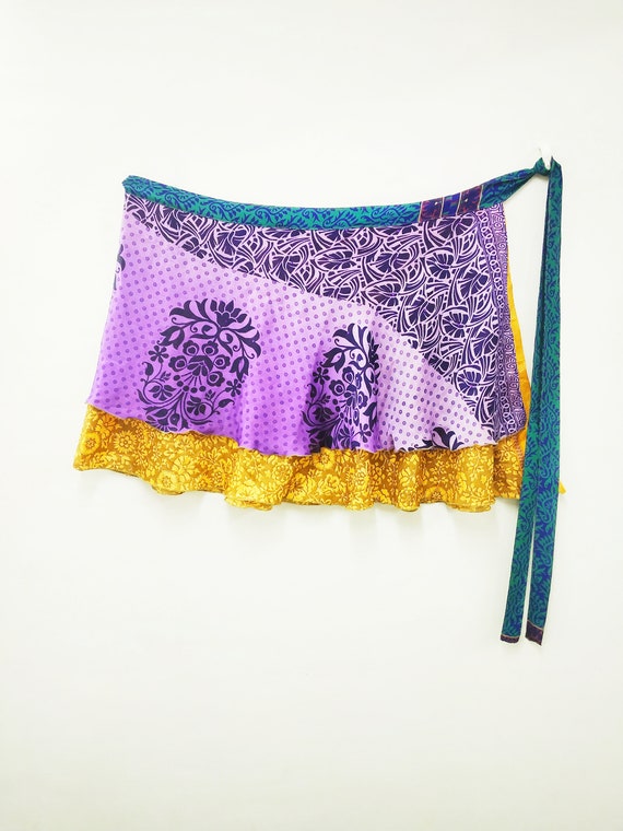 Vintage Silk Sari Wrap Skirt, Reversible Bohemian Style