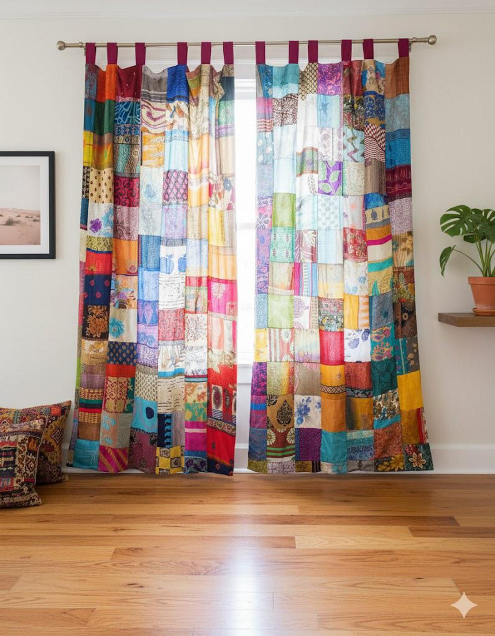 Upcycled Silk Sari Patchwork Curtain Drapes, Patchwork Curtains, Living ...