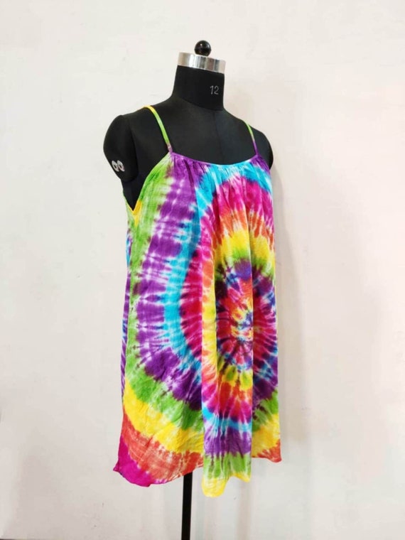 Tie Dye Spaghetti Strap Tank Top Rainbow Spiral Hippy Dress Spaghetti Straps Empire Waist Tie Dyed Dress. Etsy UK