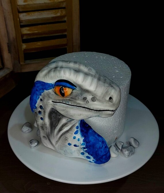 Velociraptor Blue Dinosaur Fondant Cake Topper Etsy