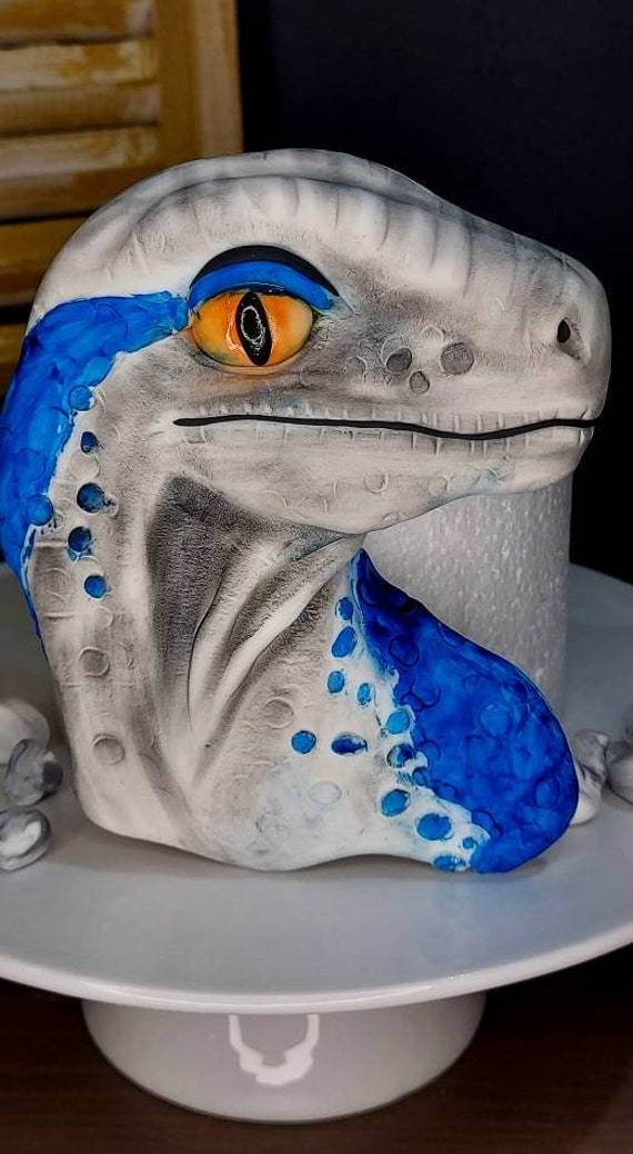 Velociraptor Blue Dinosaur Fondant Cake Topper