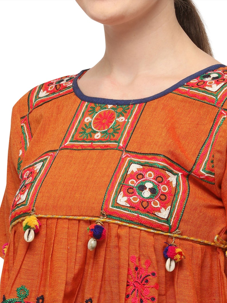 Orange Elephant Motif Kedia Set With Tulip Pants Gujarati Etsy