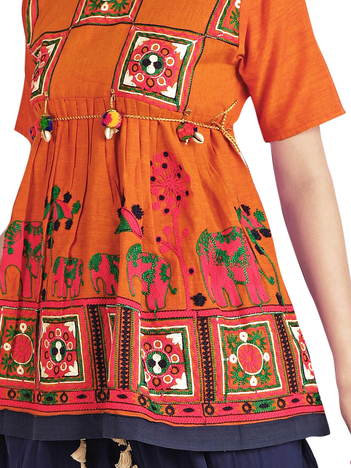 Orange elephant motif kedia set with tulip pants gujarati Etsy