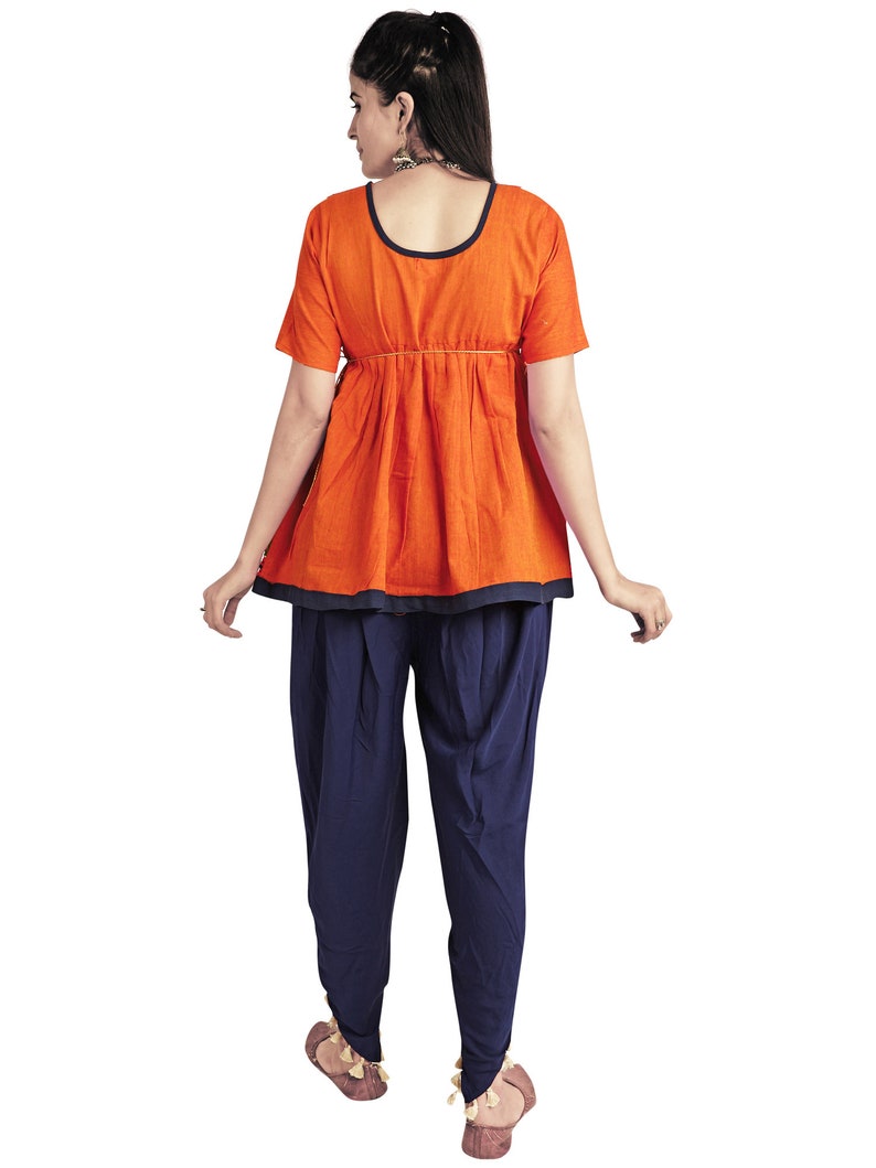 Orange elephant motif kedia set with tulip pants gujarati Etsy