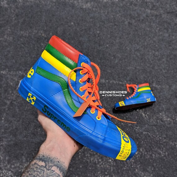 Custom Hand Painted Made To Order LV Supreme Gucci Off,White Vans SK8,Hi Skate Shoes