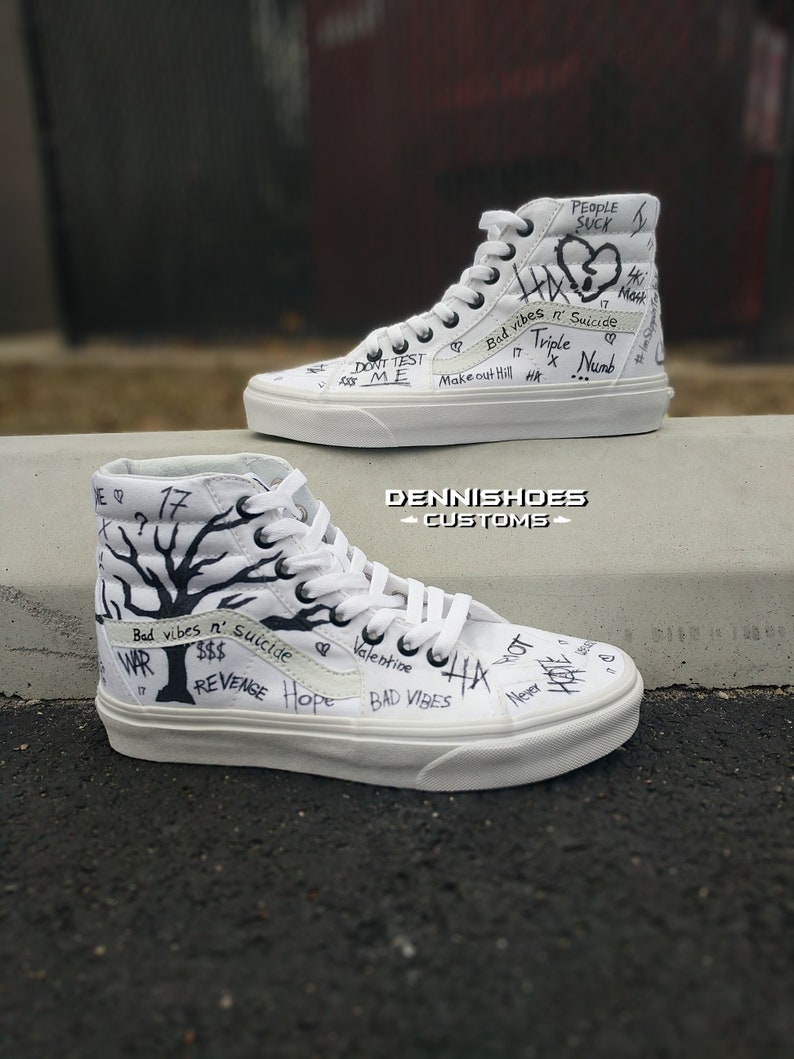 Custom Hand Painted White XXXTENTACION SK8-Hi Vans, Adidas, Converse, Nike, Jordan Yeezy Canvas Leather Platform Shoes Custom Hand Painted White XXXTENTACION SK8-Hi Vans, Adidas, Converse, Nike, Jordan Yeezy Canvas Leather Platform Shoes