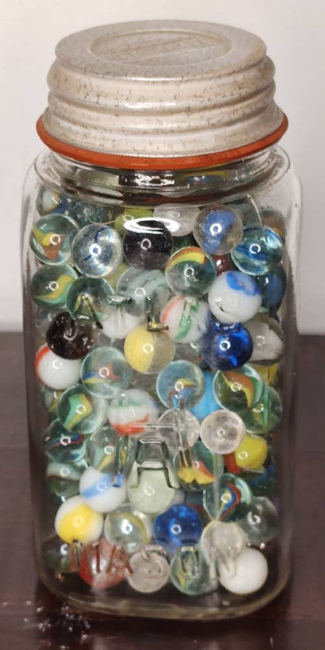 Vintage Marbles in Mason Jar Shelf Decor Office Decor Etsy