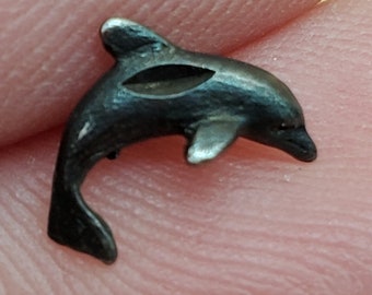 Vintage small sterling etched whale dolphin stud earrings