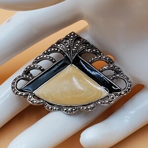 Vintage Avon triangle enamel and faux marcasite triangle brooch