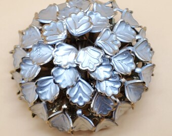 Vintage large domed gray leaves brooch