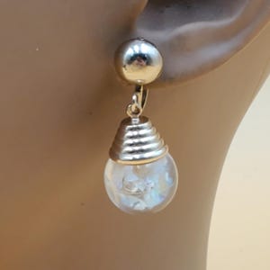 Vintage Art Deco style dangling floating Opal ball screw back earrings