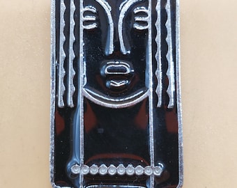 Vintage RITZ pewter tribal face brooch pendant