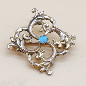 Antique 10k small opal center fancy scroll work pin brooch