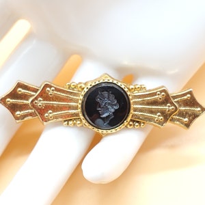 vintage ART signed Victorian revival intaglio carved cameo style bar brooch