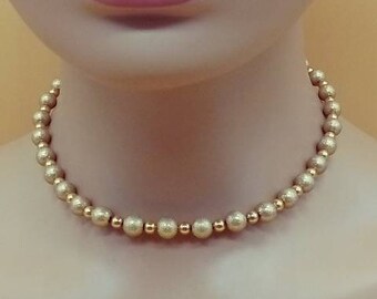 Vintage gold-filled bead ball choker necklace