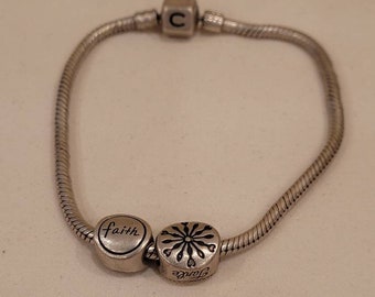 Chamilia CHAM sterling slide charm bracelet with 2 CHAM sterling charms