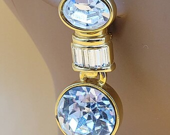 Vintage XL gold tone clear rhinestone statement earrings