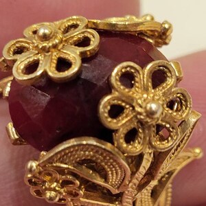Vintage DGS sterling Vermeil filigree floral Ruby ring